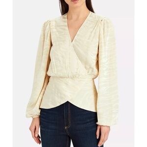 RONNY KOBO Zebra Jacquard Silk Wrap Top Blouse 
Ivory NEW